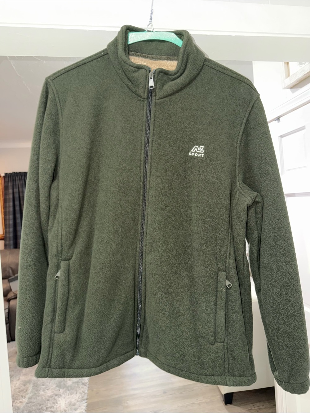 Olive Green Full-Zip Fleece Jacket - Men's